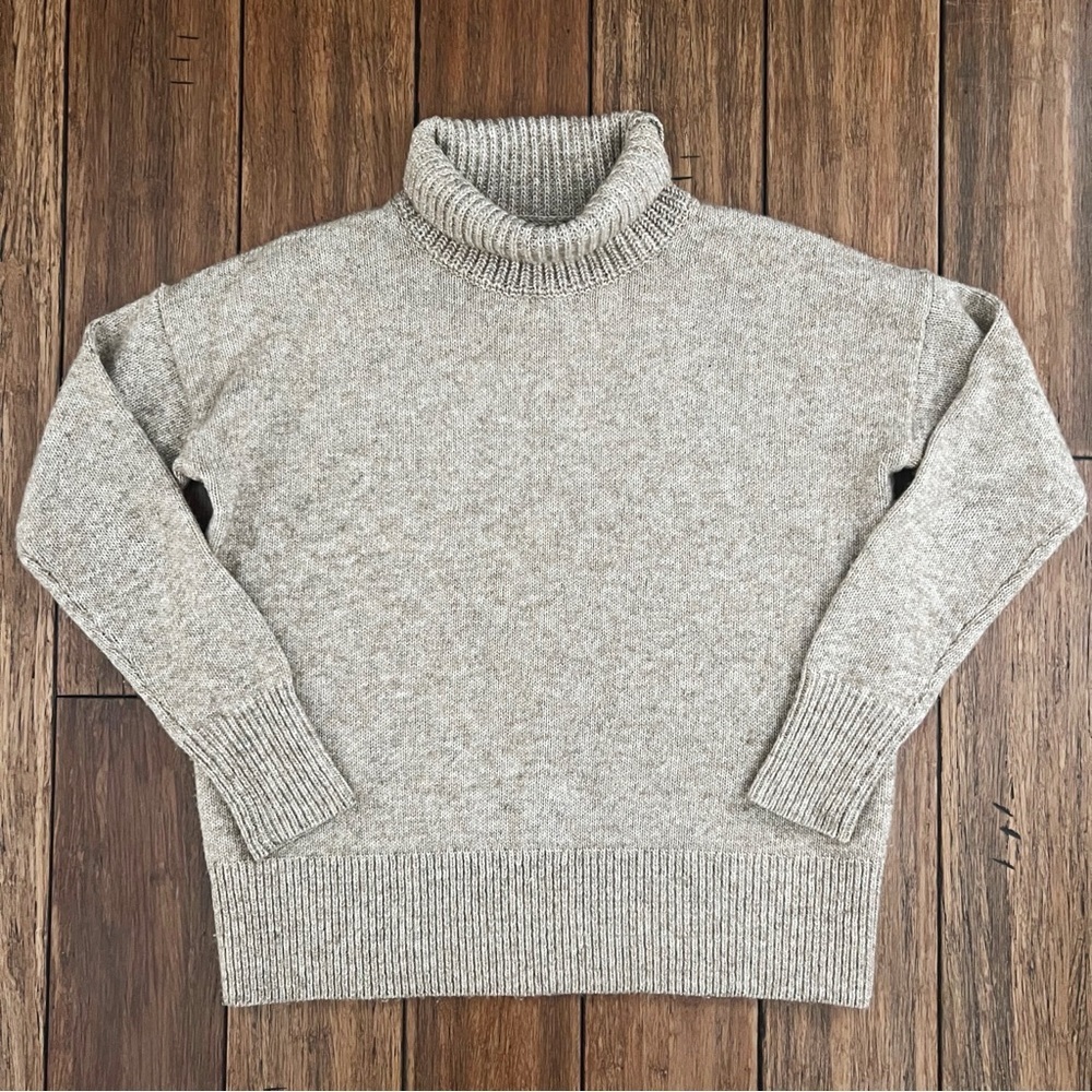 LOFT Wool Blend Turtleneck Sweater Small Oatmeal Tan Neutral Boxy Lagenlook